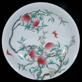 A Huge Famille-Rose Bats and Peach Pattern Plate