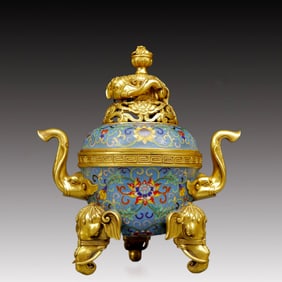 An Exquisite Cloisonne Lotus Pattern Elephant-Ears and Tripod Censer
