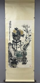 A Chinese Vertical Scroll Ink Painting of Flower on Paper,Wu Changshuo