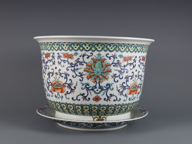 A Rare Doucai Lotus Pattern Basin,With Tray