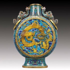 An Exquisite Cloisonne Lnlaid Glaze Double-Ears Dragon Pattern Vase