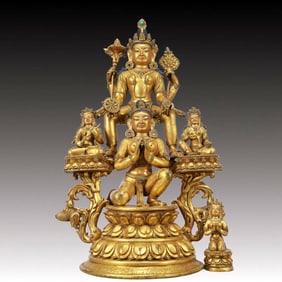 A Solemn Gilt Bronze Statue of Bodhisattva,Inlaid Turquoise