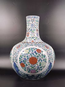 A Huge Blue and White Doucai Seawater and Flower Pattern Vase