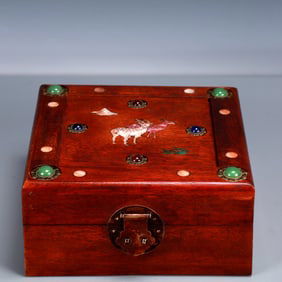 An Exquisite Huanghuali wood Inlaid Gems Sheep Pattern Box