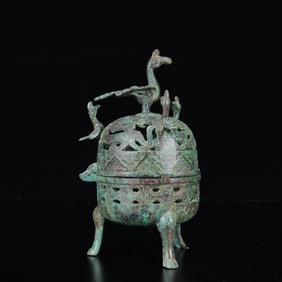 An Archaic Bronze Phoenix Pattern Double-Ears and Tripod Censer