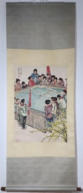 A Chinese Vertical Scroll Ink Painting of Character and Story on Paper,Wei Zixi