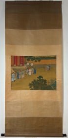 A Chinese Vertical Scroll Ink Painting of Figure on Silk,Chou Ying