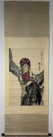 A Chinese Vertical Scroll Ink Painting of Figure on Paper,Liu Wenxi