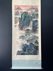 A Chinese Vertical Scroll Ink Painting of Landscape on Paper,Zhang Daqian