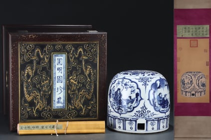 An Exquisite Blue and White Phoenix,Character and Story Pattern Ornament,With Vertical Scroll