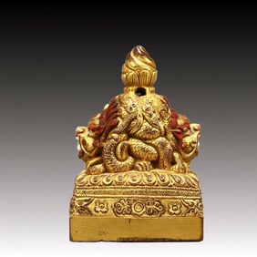 A Rare Gilt Bronze Auspicious Beast Seal