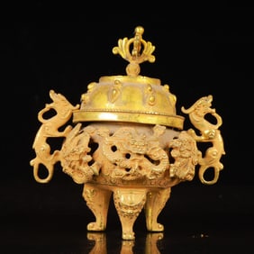 An Exquisite Gilt Bronze Dragon Pattern Dragon-Ears Tripod Censer