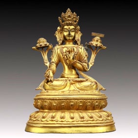 A Solemn Gilt Bronze Statue of Avalokitesvara