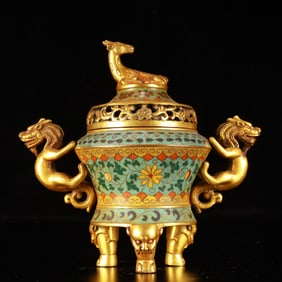 An Exquisite Cloisonne Flower Pattern Dragon-Ears Beast-Legs Censer