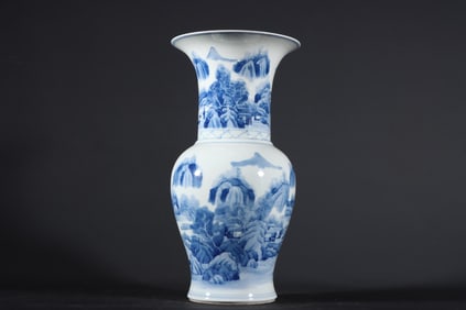 An Exquisite Blue and White Landscape and Figure Pattern Vase