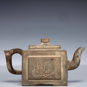 An Exquisite Purple Sands Landscape Pattern Teapot, With poem