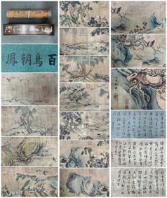 A Chinese Hand Scroll Ink Painting of Flower and Bird on Silk,Song Huizong