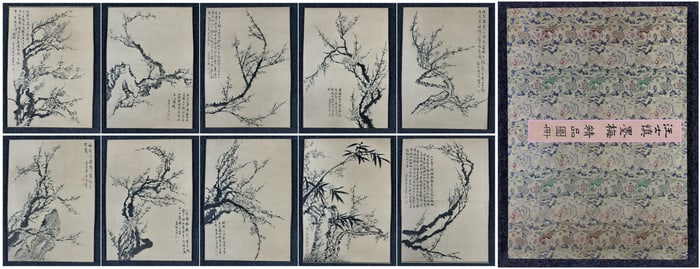 A Chinese Album Ink Painting of Plum Blossom on Paper,Wang Shishen