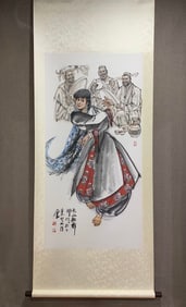 A Chinese Vertical Scroll Ink Painting of Figure on Paper,Shi Guoliang