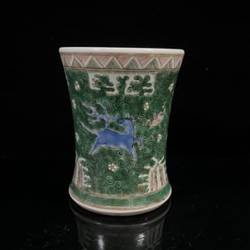 An Exquisite Famille-Rose Seawater and Horse Pattern Brush Pot