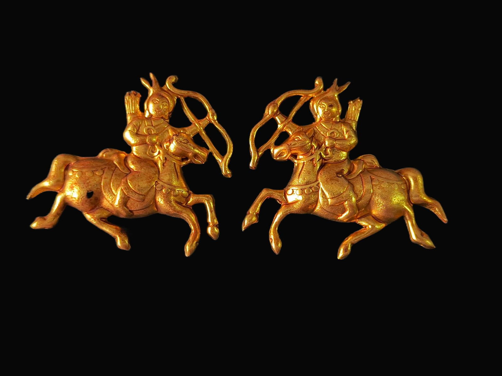 A pair of Rare Gilt Bronze Tang Dynasty Horse Rider Jewelry Accessories? (1 of 3)