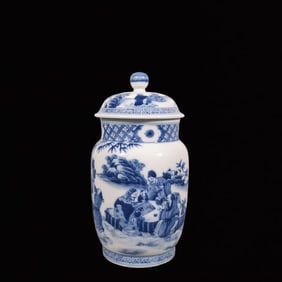 A Exquisite Blue and White Figure and Story Pattern Tea Caddy