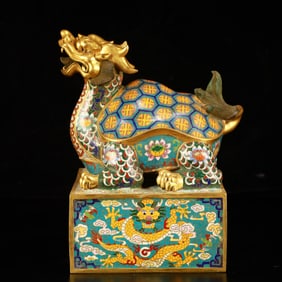 An Exquisite Cloisonne Dragon Pattern Turtle Seal
