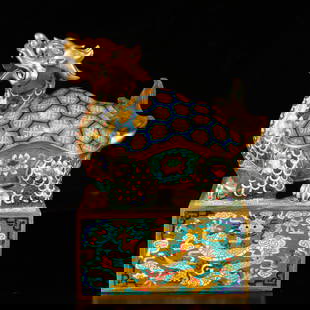 An Exquisite Cloisonne Dragon Pattern Turtle Seal: An Exquisite Cloisonne Dragon Pattern Turtle Seal,(A type of enamelware with metal wires separating colored glaze, originating in China),Qing Dynasty,China,Size:8.3inx6.3inx10.2in,Weight:5250g &#26223