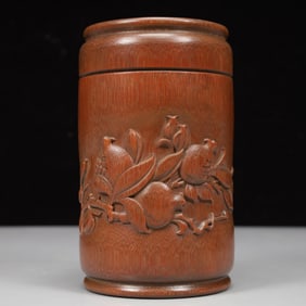 An Exquisite Bamboo Pomegranate Pattern Brush Pot, With Poem