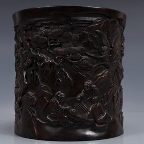 An Exquisite Zitanwood Figure Pattern Brush Pot