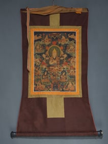 A Rare Brocade Painted Color Statue of Tsongkhapa Tangka