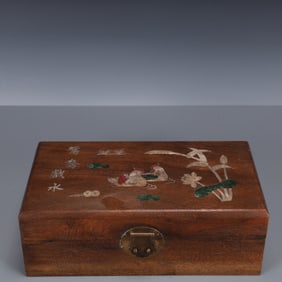 An Exquisite Huanghuali wood Inlaid Gems Mandarin Duck Pattern Box