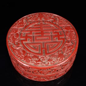 An Exquisite Carved Red Lacquer Flower Pattern Box with Cover
