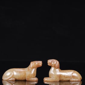 A Pair of Exquisite White Jade Dog Ornaments