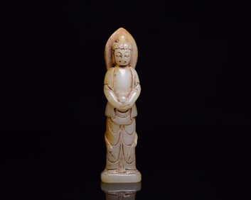 An Exquisite White Jade Buddha Statue Ornament