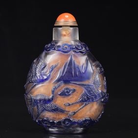An Exquisite Glass and Crane Pattern Snuff Bottle