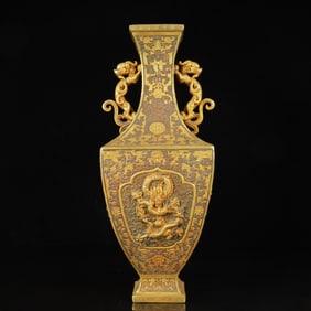 An Exquisite Gilt Silver Dragon Pattern Dragon-Ears Vase