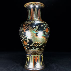 An Exquisite Ru yao Painted Color Kylin Pattern Vase