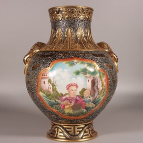 An Exquisite Bronze luster Figure Pattern Double-Ears Vase