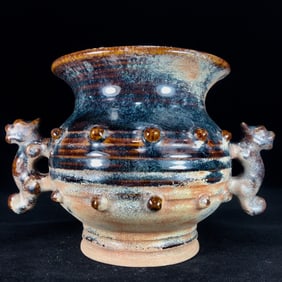 An Exquisite Purplish-Gold Glazed Double-Ears Censer