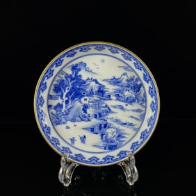 An Exquisite Blue and White Landscape Pattern Plate