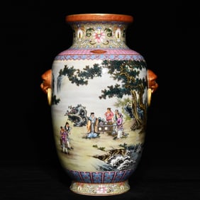 A Precious Famille-Rose Character and Story Pattern Double-Ears Vase