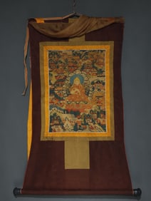 A Rare Brocade Painted Color Statue of Tsongkhapa Tangka