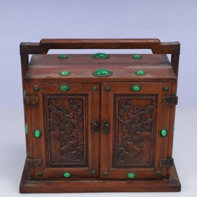 A Rare huali wood Inlaid Gems Flower and Bird Pattern Box