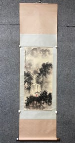 A Chinese Vertical Scroll Ink Painting of Landscape on Paper
