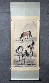 A Chinese Vertical Scroll Ink Painting of Horse on Paper