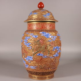 An Exquisite Famille-Rose Kylin Pattern With Cover Jar