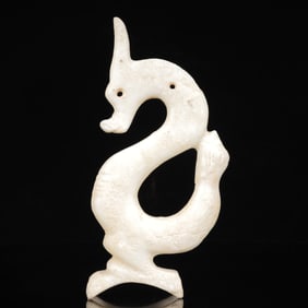 An Archaic Hongshan Culture White Jade Dragon Ornament