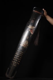 An Exquisite Carved Lacquer Painted Gold Qin