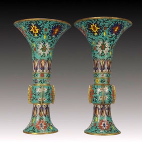 A Pair of Rare Cloisonne Lotus Pattern Vases
